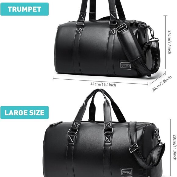 Leather Duffle Travel Gym Bag for Men with Shoe Compartment, 32L PU Leather Week - Picture 4 of 8